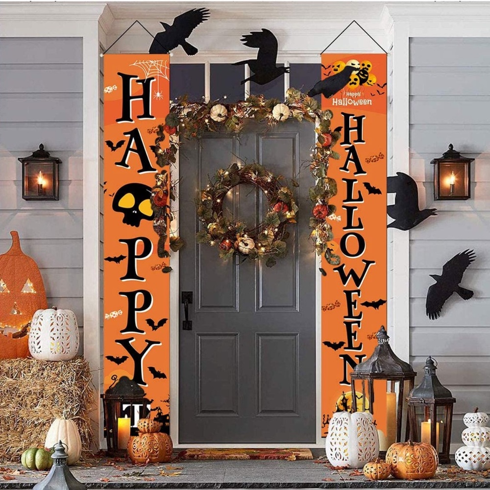 NEW! Porch Logo Banner Happy Halloween Hanging Decoration Prop Banner with Hook - Picture 4 of 4